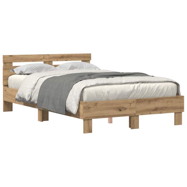 vidaXL Estructura de cama con cabecera Roble artisan 135 x 190 cm