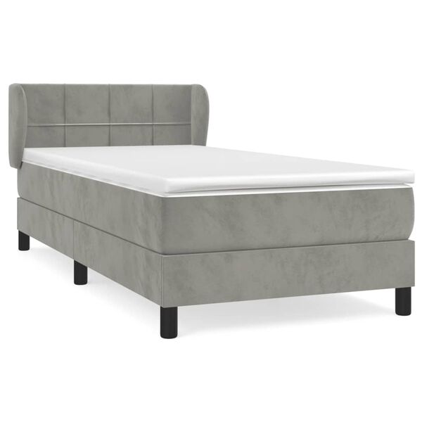 vidaXL Cama box spring con colch&oacute;n terciopelo gris claro 90x190 cm