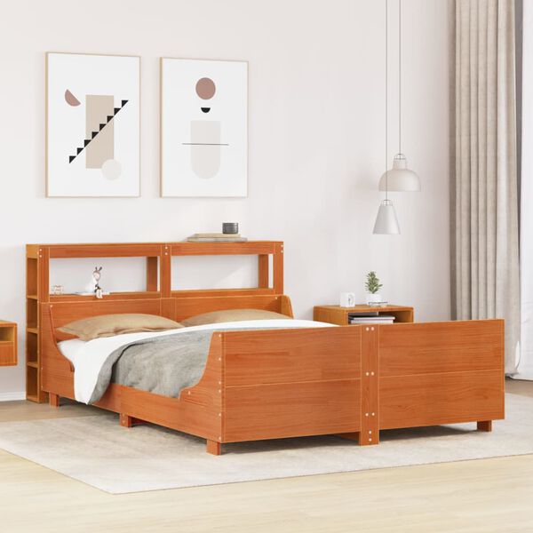 vidaXL Estructura de cama sin colch&oacute;n madera maciza marr&oacute;n 135x190 cm