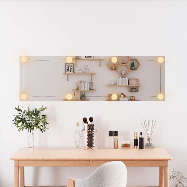 vidaXL Espejo de pared rectangular con luces LED vidrio 30x100 cm