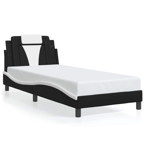 vidaXL Estructura de cama Viana sin colch&oacute;n cuero sint&eacute;tico negro y blanco 80x200 cm