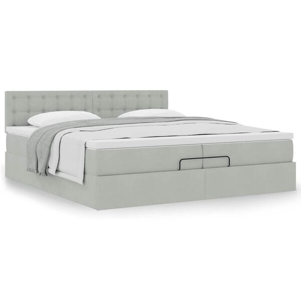 vidaXL Estructura de cama otomana con colch&oacute;n gris claro 200x200 cm