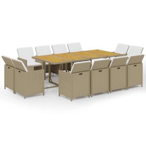 vidaXL Set comedor de jard&iacute;n 13 piezas y cojines rat&aacute;n sint&eacute;tico beige