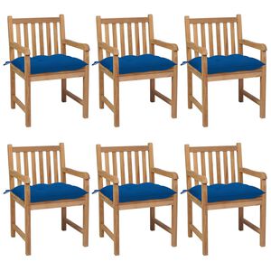 vidaXL Sillas de jard&iacute;n 6 uds madera maciza de teca cojines azul