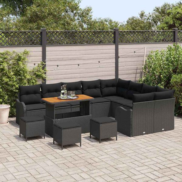 vidaXL Conjunto de sof&aacute;s de jard&iacute;n 13 pcs Negro rat&aacute;n sint&eacute;tico