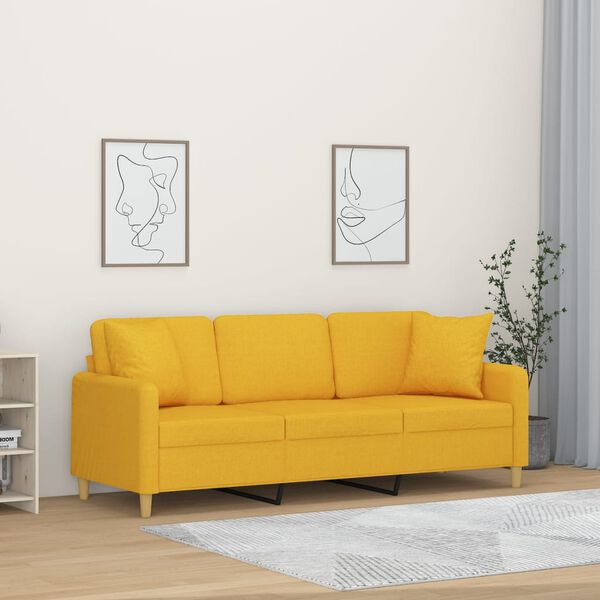 vidaXL Sof&aacute; 3 plazas con almohadas y cojines tela amarillo claro 180cm