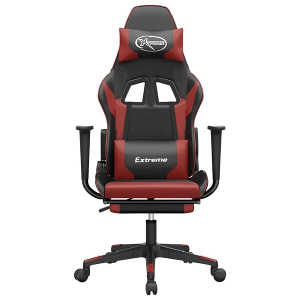 vidaXL Silla gaming con reposapi&eacute;s cuero sint&eacute;tico negro rojo tinto