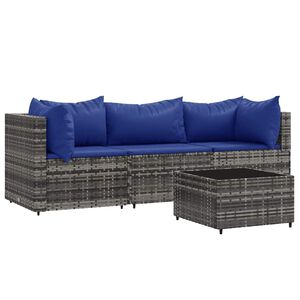 vidaXL Set de muebles de jard&iacute;n 4 pzas y cojines rat&aacute;n sint&eacute;tico gris