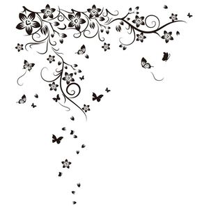 WALPLUS Vinilo decorativo mariposas y vid negro 130x150 cm