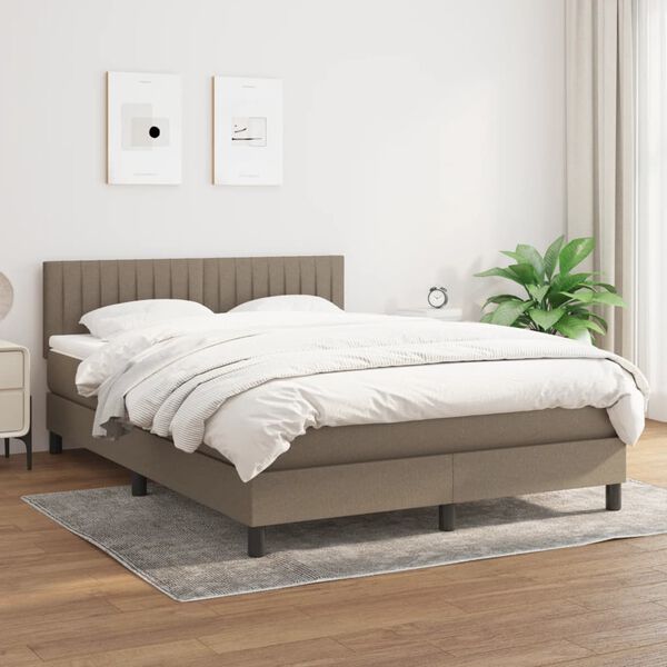 vidaXL Cama box spring con colch&oacute;n tela gris taupe 140x190 cm