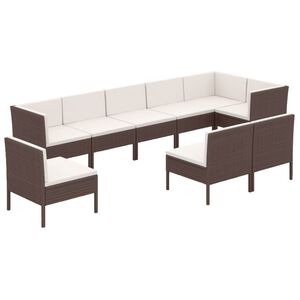 vidaXL Set muebles de jard&iacute;n 9 piezas y cojines rat&aacute;n sint&eacute;tico marr&oacute;n
