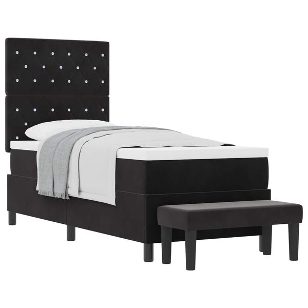 vidaXL Cama tipo Box Spring con colch&oacute;n Negro 80 x 200 cm Terciopelo