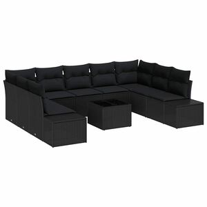 vidaXL Conjunto de sof&aacute;s de jard&iacute;n 9 pcs Negro Rat&aacute;n sint&eacute;tico