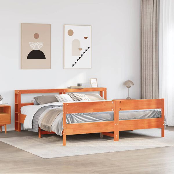 vidaXL Cama sin colch&oacute;n madera maciza de pino marr&oacute;n cera 180x200 cm