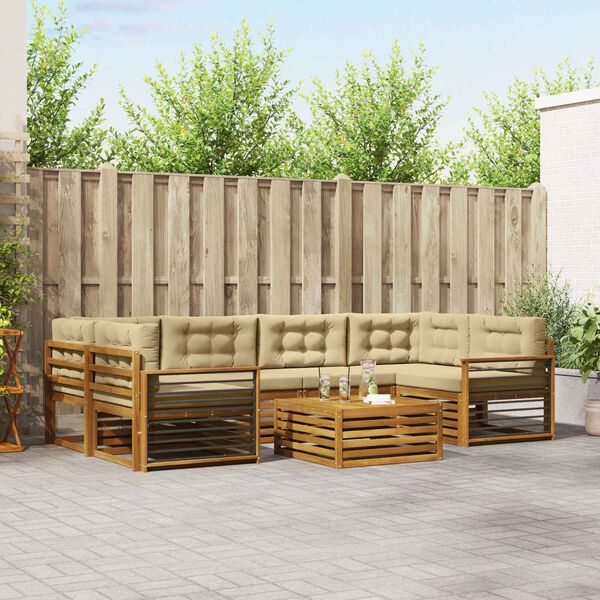vidaXL Conjunto de sof&aacute;s de exterior con coj&iacute;n 8 pcs Natural y Beige