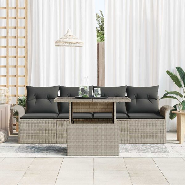 vidaXL Conjunto de sof&aacute; de jard&iacute;n 5 pcs Gris Claro Rattan de Poli&eacute;ster