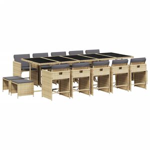 vidaXL Set comedor de jard&iacute;n con cojines 15 pzas rat&aacute;n sint&eacute;tico beige