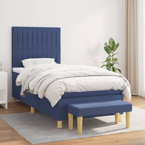 vidaXL Cama box spring con colch&oacute;n tela azul 100x200 cm