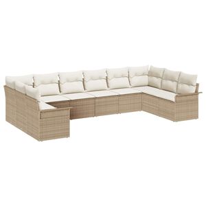 vidaXL Conjunto de sof&aacute; de jard&iacute;n 10 pcs Beige rat&aacute;n sint&eacute;tico