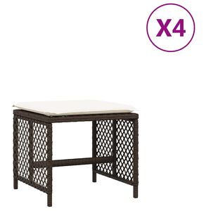 vidaXL Taburetes de jard&iacute;n con cojines 4 uds rat&aacute;n sint&eacute;tico marr&oacute;n
