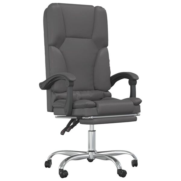 vidaXL Silla de oficina reclinable masaje cuero sint&eacute;tico gris