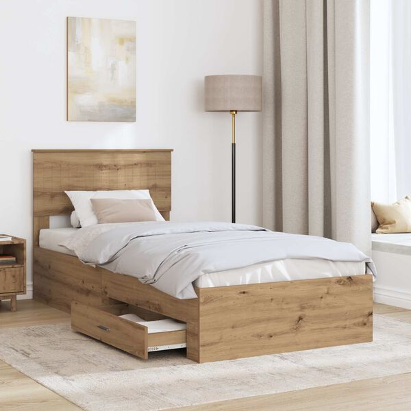 vidaXL Estructura de cama con cabecera Roble artesanal 90 x 190 cm