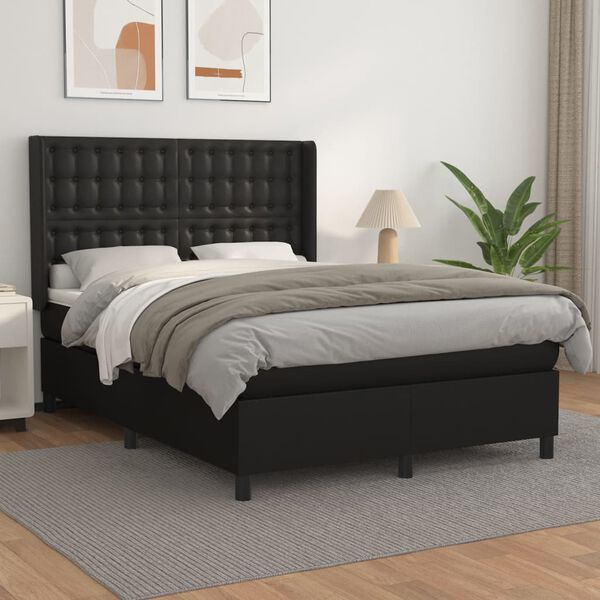 vidaXL Cama box spring con colch&oacute;n cuero sint&eacute;tico negro 140x200cm