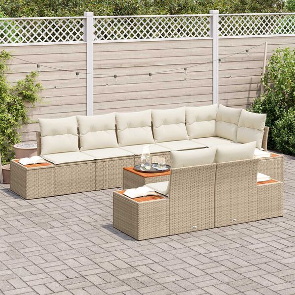 vidaXL Conjunto de sof&aacute;s de jard&iacute;n con coj&iacute;n 9 pcs Beige Polirat&aacute;n