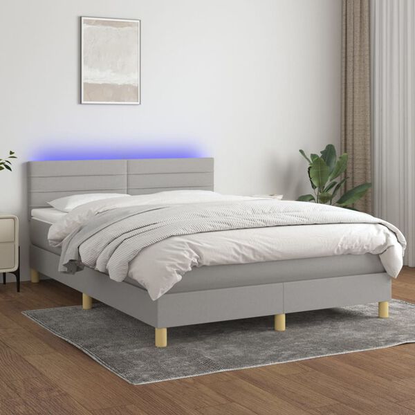 vidaXL Cama box spring colch&oacute;n y luces LED tela gris claro 140x200 cm
