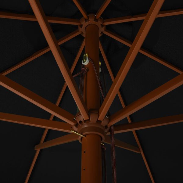 vidaXL Sombrilla de jard&iacute;n con palo de madera negro 330 cm