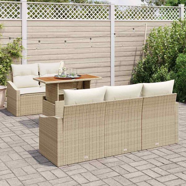 vidaXL Conjunto de Comedor de Jard&iacute;n con coj&iacute;n 6 pcs Beige y Crema