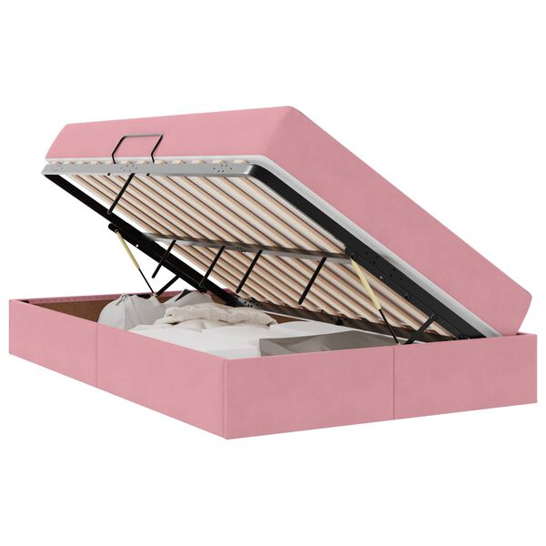 vidaXL Cama con almacenamiento y colch&oacute;n Rosa 120 x 200 cm Terciopelo