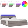 vidaXL Cama con tira de luces LED con cabecera Taup&eacute; 200 x 200 cm tela