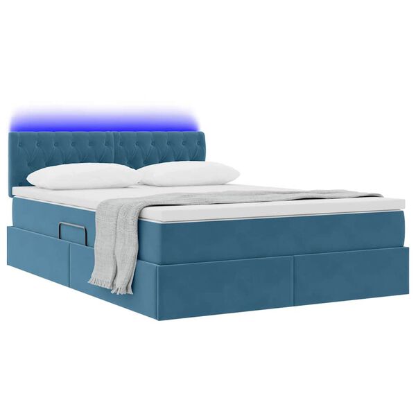vidaXL Cama con almacenamiento y LED con LED Azul Oscuro 140 x 200 cm