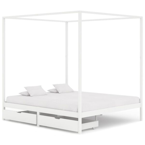 vidaXL Estructura de cama con dosel 2 cajones pino blanco 180x200 cm