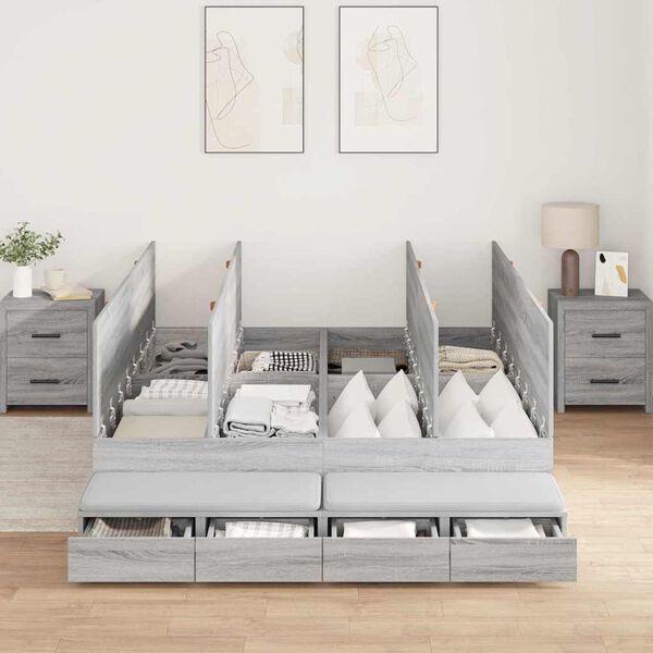 vidaXL Cama con almacenamiento Gris Sonoma 150 cm Madera contrachapada