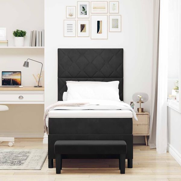 vidaXL Cama tipo Box Spring con colch&oacute;n Negro 100 x 200 cm Terciopelo