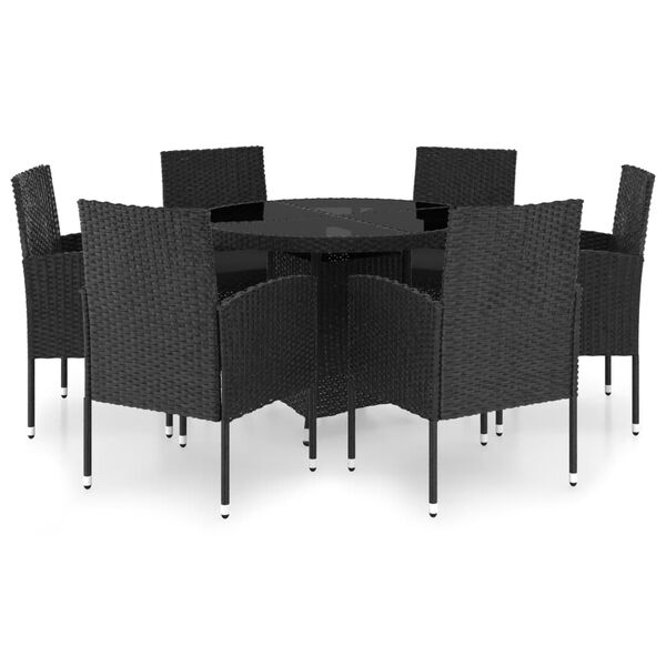 vidaXL Juego de comedor para jard&iacute;n 7 piezas rat&aacute;n sint&eacute;tico negro