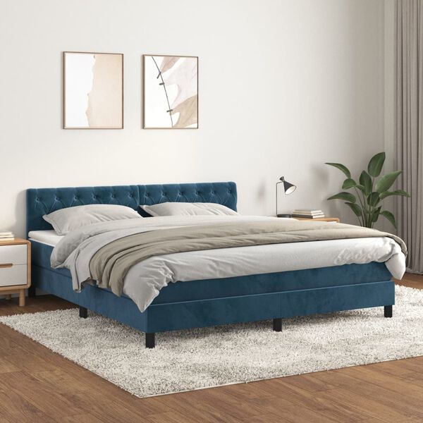 vidaXL Cama box spring con colch&oacute;n terciopelo azul oscuro 160x200 cm