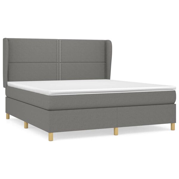 vidaXL Cama box spring con colch&oacute;n tela gris oscuro 160x200 cm