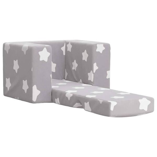 vidaXL Sof&aacute; cama infantil felpa suave gris claro con estrellas