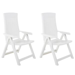 vidaXL Sillas plegables reclinables, 2 unidades, pl&aacute;stico blanco