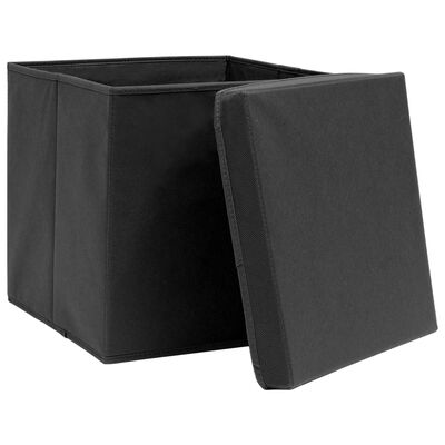 vidaXL Cajas de almacenaje con tapa 4 uds tela 32x32x32 cm negro