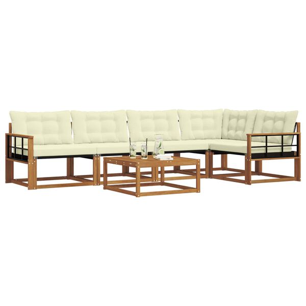 vidaXL Conjunto de sof&aacute;s de exterior con coj&iacute;n 6 pcs Natural y Crema