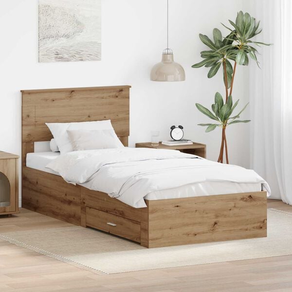 vidaXL Estructura de cama con cabecera Roble artesanal 90 x 190 cm