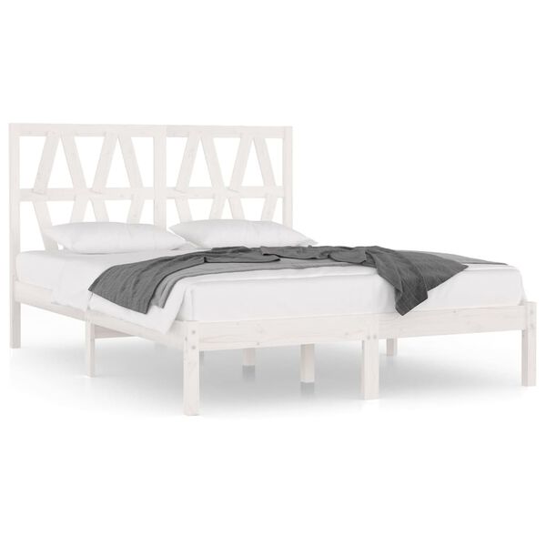 vidaXL Estructura de cama doble sin colch&oacute;n madera maciza blanco