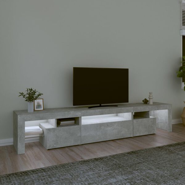 vidaXL Mueble de TV con luces LED gris hormigón 215x36,5x40 cm
