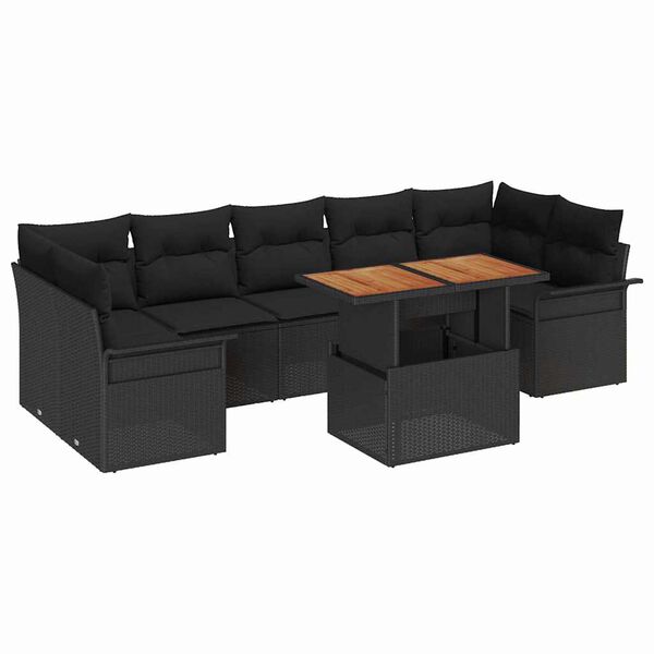 vidaXL Conjunto de sof&aacute; de jard&iacute;n 8 pcs Negro Polirat&aacute;n