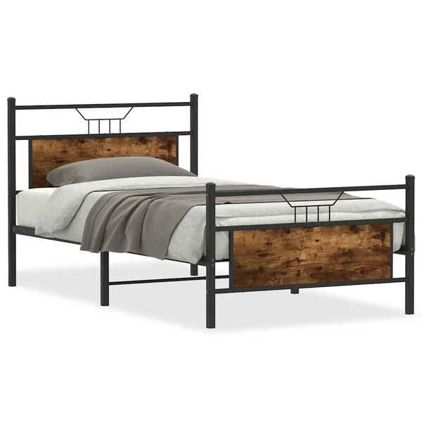 vidaXL Estructura de cama sin colch&oacute;n madera roble ahumado 100x200 cm