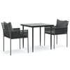 vidaXL Juego comedor jard&iacute;n 3 piezas y cojines rat&aacute;n sint&eacute;tico y acero